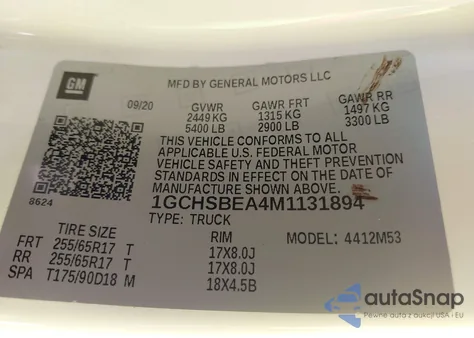 2021 Chevrolet Colorado из США, поврежденный, VIN 1GCHSBEA4M1131894